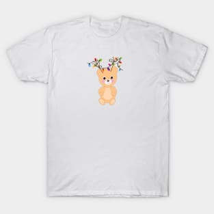 Teddy bear with deer ears and colorful light bulb T-Shirt